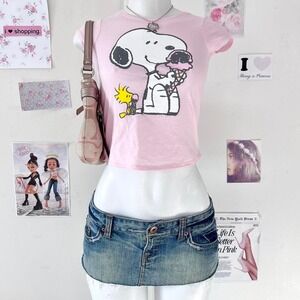 Snoopy Peanuts Ice Cream Graphic Pink Crop Top Tee Y2K